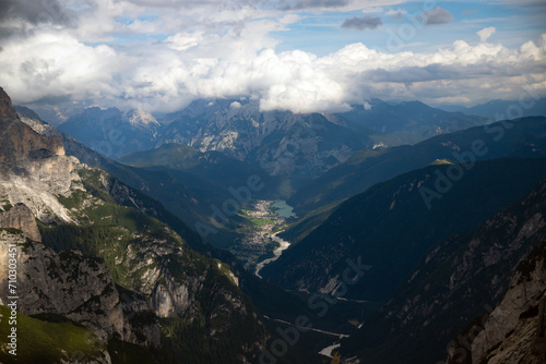 Aerial view the road to Aurunzo di Cadore, Dolomites, Italy.