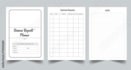 Editable Business Requests Planner Kdp Interior printable template Design.