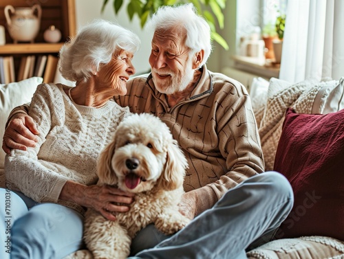 Elderly Bliss: Pet Therapy Delight Joyful Senior and Furry Companion