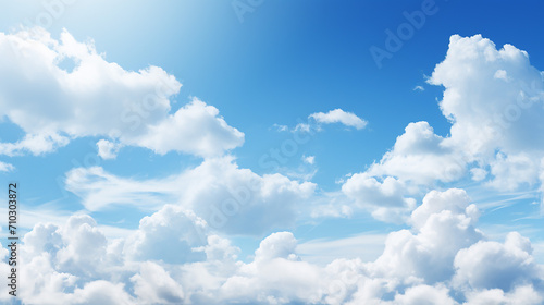 fantastic soft white clouds against blue sky background with sun bright photo