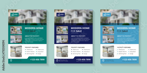 Real estate flyer design template set, real estate print template
