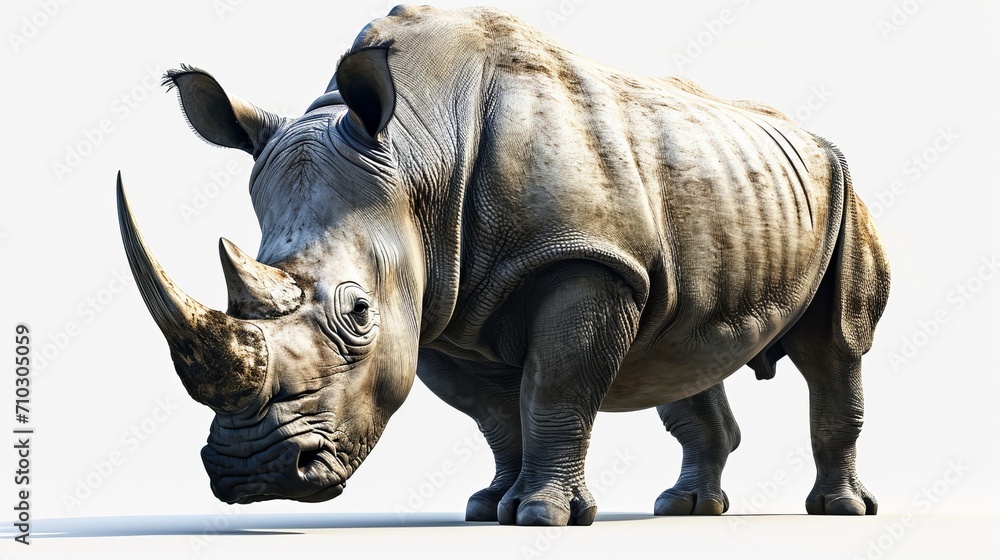 Fototapeta premium Majestic Rhino with Prominent Horn and Textured Skin Under Bright Light