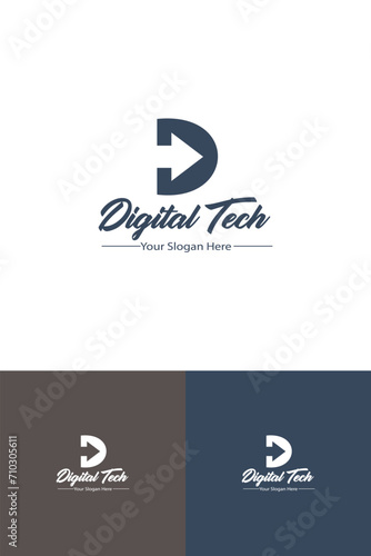 Digital tech logo in vector, hand-drawn logo
