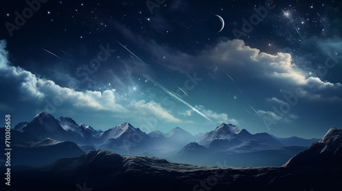 mountain backgrounds night sky with stars and moon amazing night view