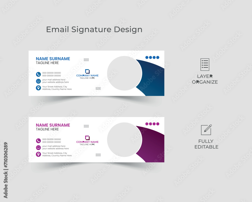 Modern and clean email signature design, email footer or personal social media banner with creative layout.