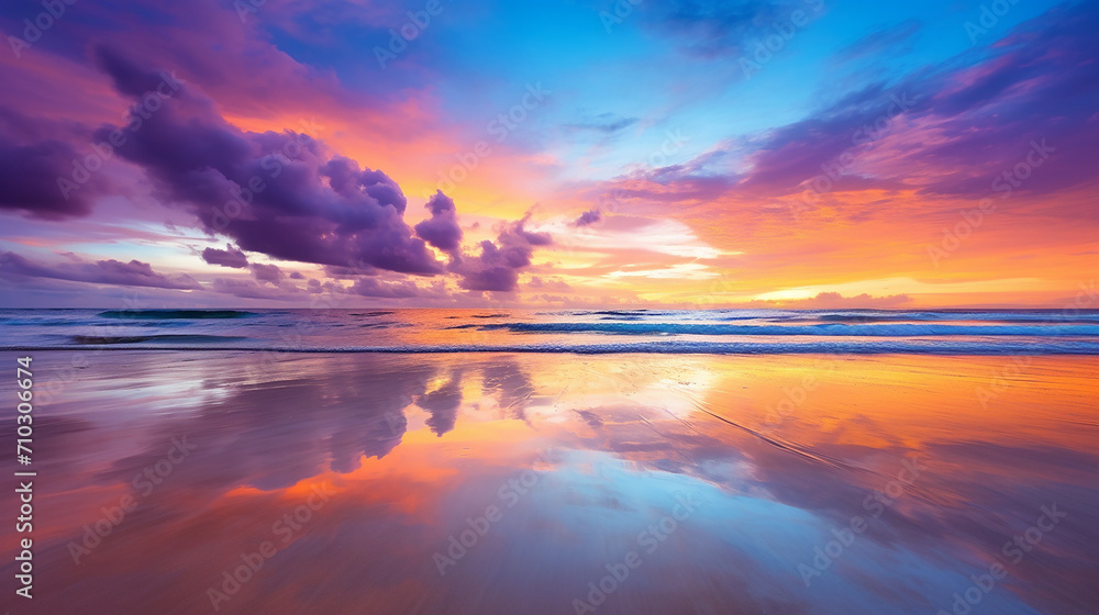 beautiful panorama of phuket beach sunset colorful cloudy twilight sky reflection