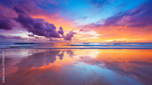 beautiful panorama of phuket beach sunset colorful cloudy twilight sky reflection © Aura