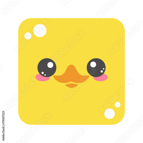 Cute square duck face. Cartoon head of animal character. Minimal simple design. Vector bird illustration
