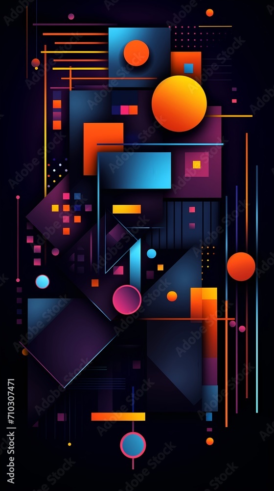 Colorful geometric structures design on black background wallpaper for phone