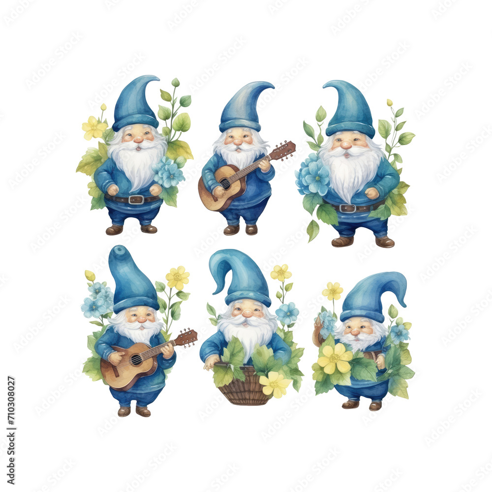 Naklejka premium Watercolor illustration of blue gnomes