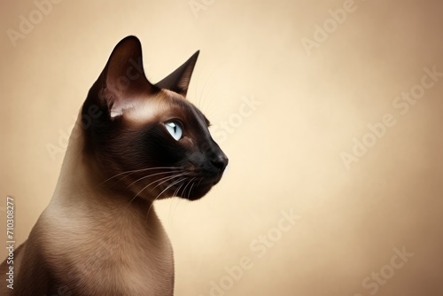 An aesthetic Siamese cat with blue eyes and an elegant look is seen in a cat photo. photo