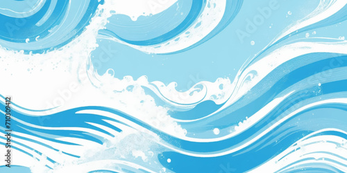 Blue ocean wave background. Blue and white water ocean background. Wavy line background. Hand drawn watercolour ocean background. Vector illustration.