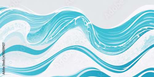 Blue ocean wave background. Blue and white water ocean background. Wavy line background. Hand drawn watercolour ocean background. Vector illustration.