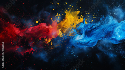 水彩画インクの背景画像_青・赤・黄色の原色 Abstract colorful blue red yellow color painting illustration. Background of watercolor splashes. Primary colors [Generative AI]