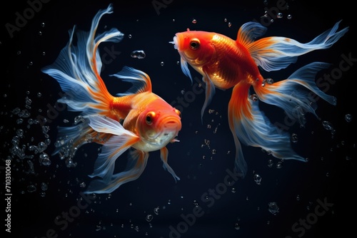Goldfish gracefully gliding through the water