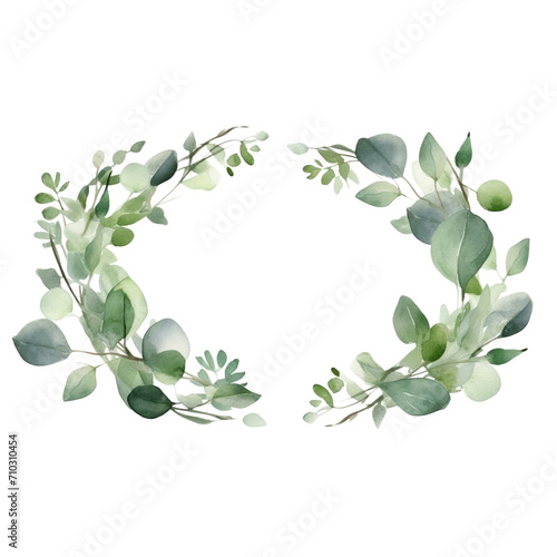 Watercolor vector wreath with green eucalyptus leaves and branches trasparent background