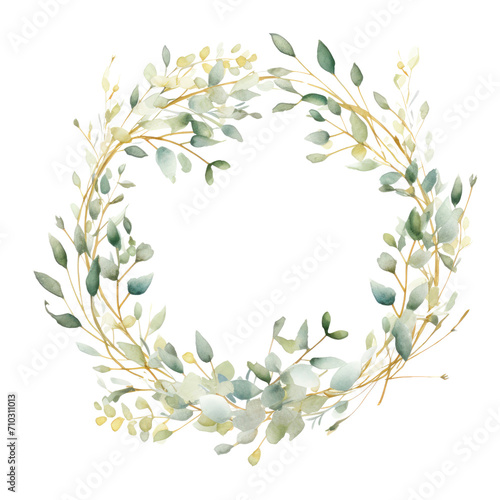 Watercolor vector wreath with green eucalyptus leaves and branches trasparent background © Jo