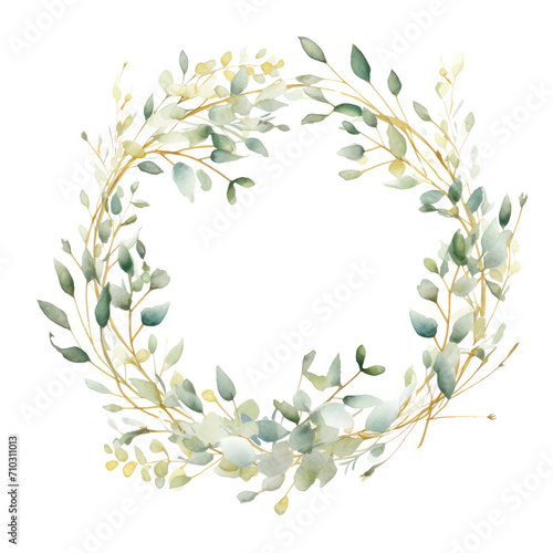 Watercolor vector wreath with green eucalyptus leaves and branches trasparent background