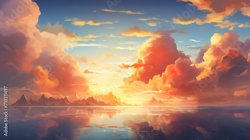 celestial world concept. sunset sunrise with clouds