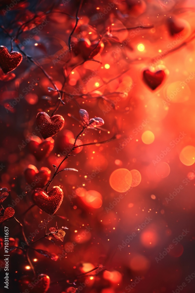 blurred red hearts bokeh background