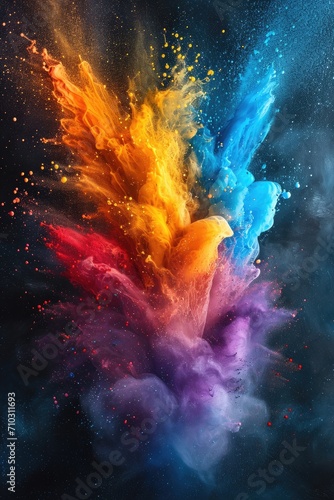Colorful paint burst against a black background, resembling a cosmic explosion, vibrant and mesmerizing © Zaria