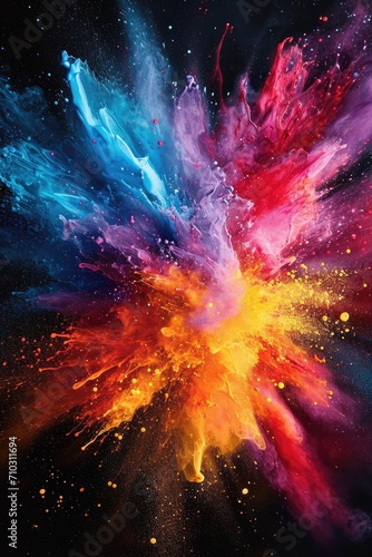 Colorful paint burst against a black background  resembling a cosmic explosion  vibrant and mesmerizing