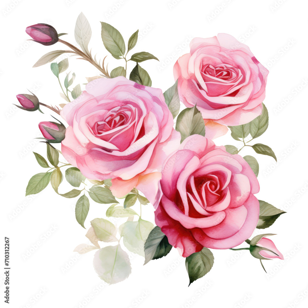 watercolor Pink rose flowers in a floral arrangement isolated trasparent background