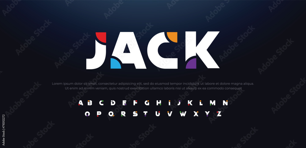 JACK Abstract minimal modern alphabet fonts. Typography technology vector illustration - obrazy, fototapety, plakaty 