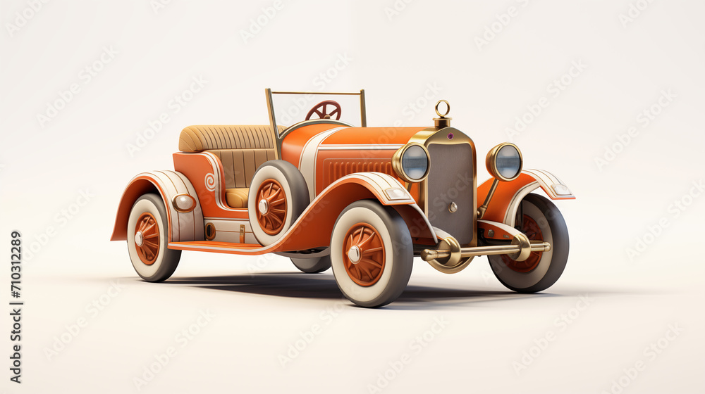 3d cartoon orange vintage car on white background