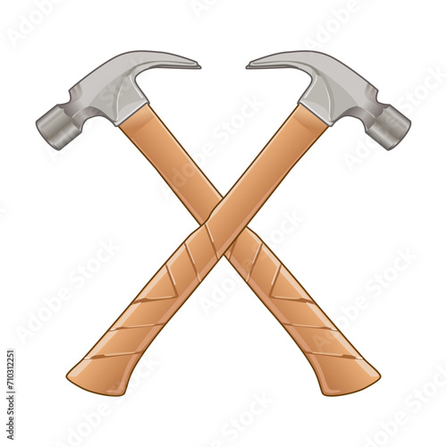 Crossed hammer illustration isolated on white background. Illustration of crossed hammers.