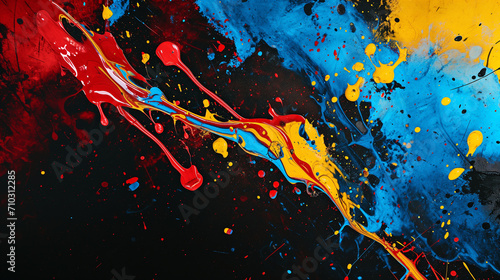 水彩画インクの背景画像_青・赤・黄色の原色
Abstract colorful blue red yellow color painting illustration. Background of watercolor splashes. Primary colors [Generative AI] photo