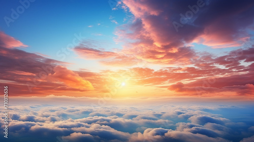 beautiful nature scene of dramatic panorama sky with cloud on sunrise and sunset © Aura