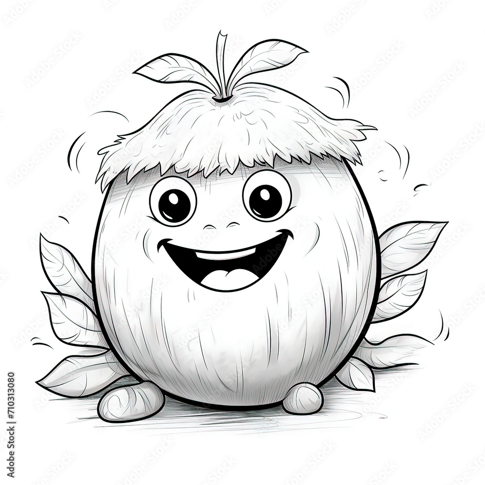Children coloring shet of coconut character Children coloring shet of coconut character