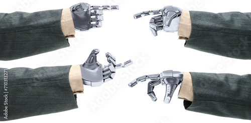 Set of robot hands in business suits with different hand gestures