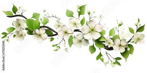 Spring floral arrangement with small green leaves and cherry blossoms and satin ribbon Artificial Intelligence Generative