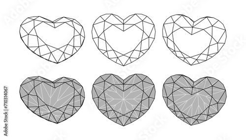 Set of isolated heart shaped gemstone illustrations