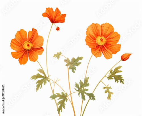 Two orange flowers on a white background, provia, natural
