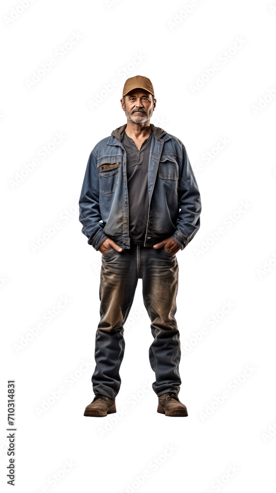 Train mechanic standing full length, isolated on transparent background.PNG