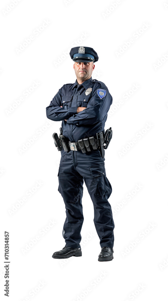 Policeman standing full length, isolated on a transparent background.PNG