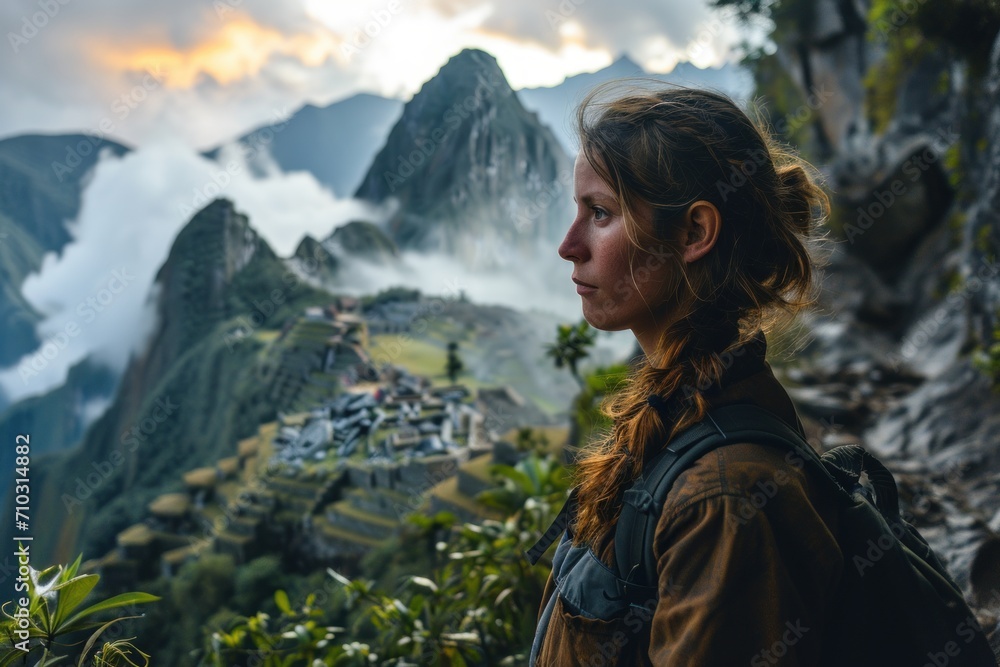 Naklejka premium woman in machu picchu