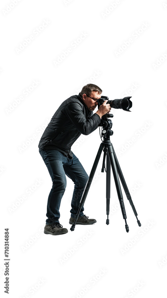 Photographer standing full length, isolated on a transparent background.PNG