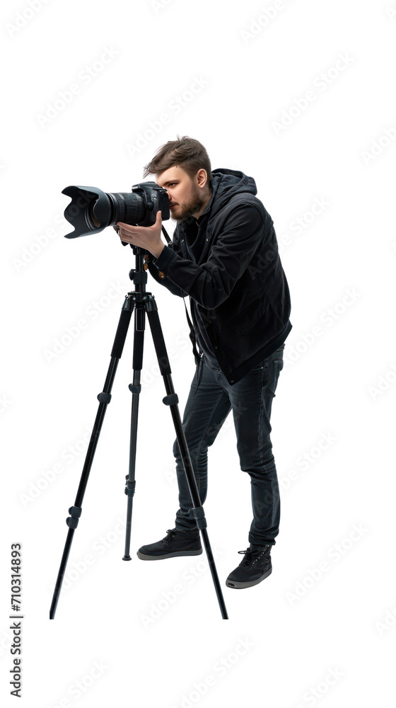 Photographer standing full length, isolated on a transparent background.PNG