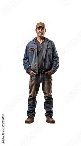 Train mechanic standing full length, isolated on transparent background.PNG