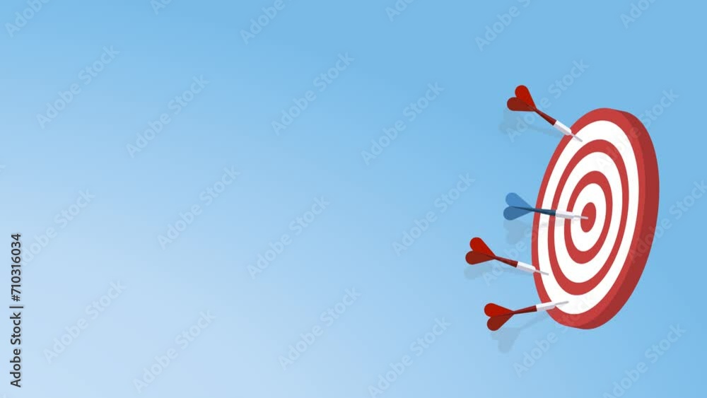 Red darts missed hitting target and only blue one hits the center. Business challenge failure and success concept. Red darts missed hitting target and only blue one hits the center. Business challenge failure and success concept.