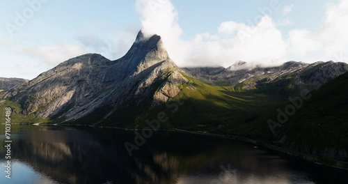 Gigantic Granite Mountain Of Stetinden In Narvik, Nordland County, Norway. Aerial Wide Shot photo