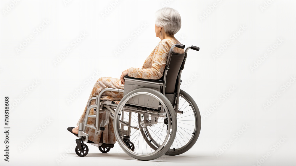 beautiful old age grandmother elderly senior model handicapped woman sitting in a wheelchair. can't walk after a back spine injury - obrazy, fototapety, plakaty 