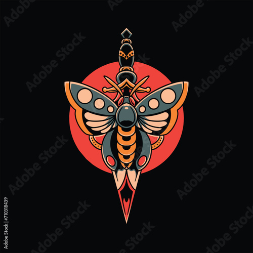 butterfly dagger tattoo vector design