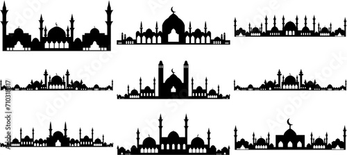 Set of mosque silhouettes. Isolated on white background. Vector illustration.
