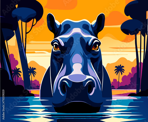 A hippopotamus submerged in water vektor icon illustation
