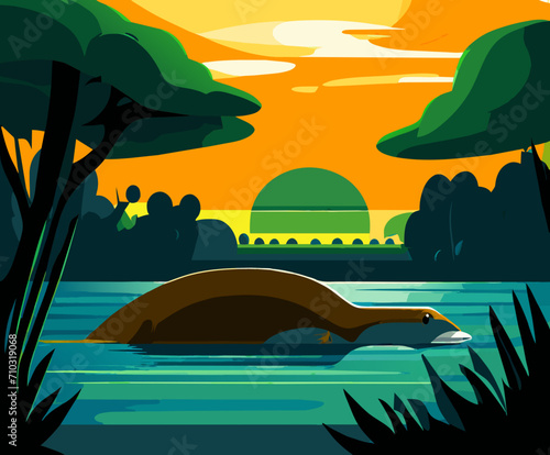A platypus swimming in a river vektor icon illustation